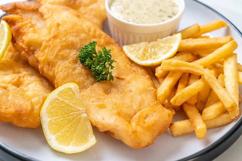 A plate of fish and chips